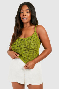 Plus Strappy Knitted Top - Green - 16 product