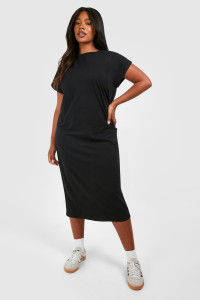 Plus Cotton Elastane Cap Sleeve Midaxi T-Shirt Dress - Black - 20 product