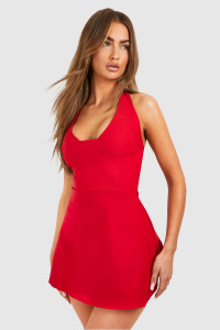 Bengaline Plunge A-Line Mini Dress - Red - 12 product