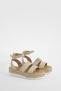 Wide Fit Double Strap Flatforms - Beige - 7 product