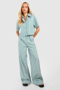 Tall Woven Pinstripe Wide Leg Trousers - Green - 16 product