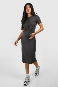 Maternity Twist Front Supersoft Bodycon Midi Dress - Grey - 16 product