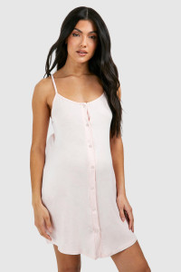 Maternity Button Down Strappy Nightie - Pink - 10 product
