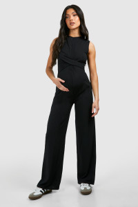 Maternity Rib Sleeveless Knot Detail Lounge Jumpsuit - Black - 12 product