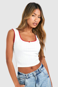 Lace Trim Ribbed Cap Sleeve T-Shirt - White - 8 product