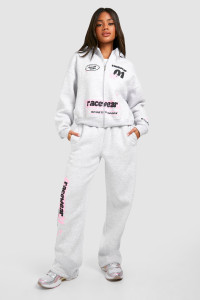 Motorsport Puff Print Zip Through Hooded Tracksuit - Grey - L product