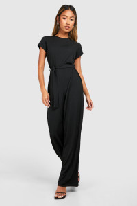 Slouchy Belted Soft Rib Jumpsuit - Black - 10 product
