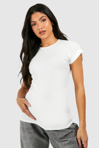 Maternity Ribbed Roll Sleeve T-Shirt - White - 12 product