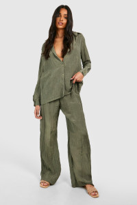 Tall Woven Textured Wide Leg Trousers - Green - 18 product