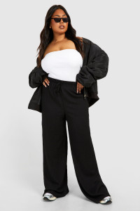 Plus Textured Drawstring Wide Leg Trousers - Black - 20 product