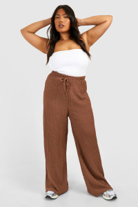 Plus Textured Drawstring Wide Leg Trousers - Beige - 22 product