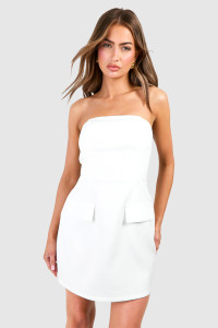 Bandeau Tailored Mini Dress - White - 10 product