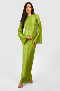Maternity Wave Plisse Flared Sleeve Column Maxi Dress - Green - 12 product