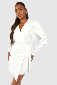 Volume Sleeve Tie Waist Blazer Dress - White - 16 product