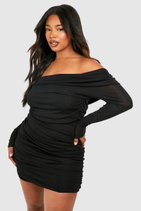 Plus Bardot Sheer Double Layer Bodycon Dress - Black - 20 product