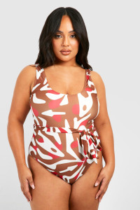 Plus Animal Plunge Belted Swimsuit - Multi - 26 product