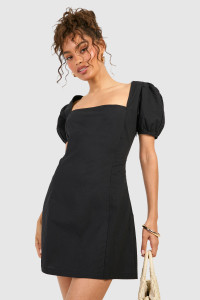 Cotton Puff Sleeve Mini Dress - Black - 16 product