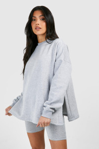 Maternity Side Split Sweatshirt And Cycling Short Set - Grey - 12 product