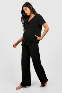 Maternity Short Sleeve Peached Jersey Trouser Set - Black - 12 product
