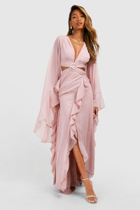 Chiffon Flare Sleeve Cut Out Maxi Dress - Pink - 16 product