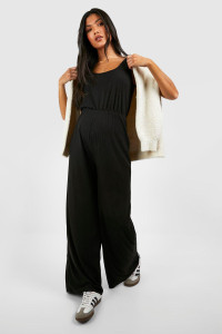 Maternity Soft Rib Slouchy Sleevless Jumpsuit - Black - 16 product