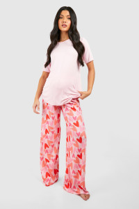 Maternity Heart Print Trouser Pyjama Set - Pink - 10 product