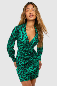 Leopard Button Down Shirt Dress - Green - 16 product