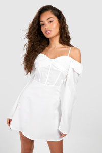 Satin Corset Detail Mini Dress - White - 14 product
