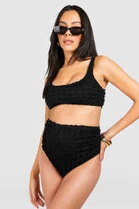 Maternity Textured Ruffle High Waist Bikini Set - Black - 12 product