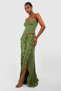 Tall Chiffon Ruffle Detail Maxi Skirt - Green - 16 product