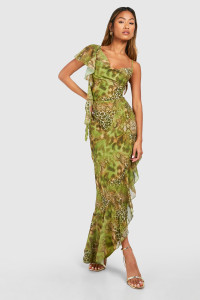 Snake Printed Cowl Neck Maxi Dress - Green - 16 product