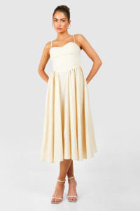 Linen Milkmaid Midi Dress - Beige - 10 product