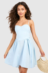 Linen Milkmaid Mini Dress - Blue - 16 product