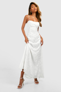 Floral Textured Panelled Maxi Dress - White - 16 product