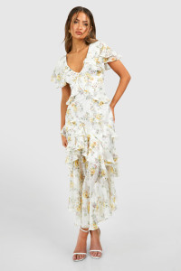 Floral Ruffle Maxi Dress - White - 16 product