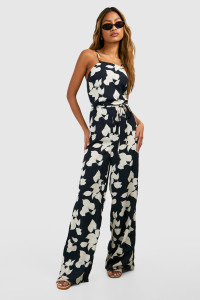Mono Floral Seersucker Jumpsuit - Black & White - 16 product