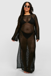 Plus Crochet Cover-Up Beach Maxi Dress - Black - 18 product