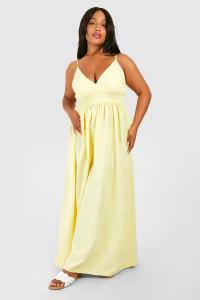 Plus Woven Shirred Waist Maxi Dress - Yellow - 16 product