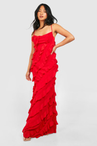 Petite Strappy Ruffle Maxi Dress - Red - 12 product