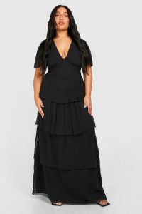 Plus Woven Angel Sleeve Tiered Maxi Dress - Black - 24 product