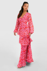 Tall Woven Floral Wrap Tiered Maxi Dress - Pink - 12 product