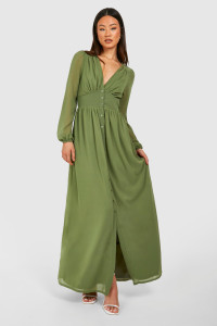 Tall Chiffon Plunge Maxi Dress - Green - 16 product