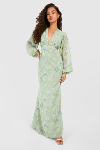 Printed Cut Out Dobby Maxi Dress - Green - 12 product
