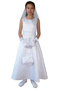 Satin Holy Communion Dress with Handbag and Veil product