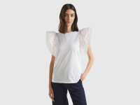 Benetton, T-shirt Con Manica Rouches, Bianco, Donna product