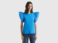 Benetton, T-shirt Con Manica Rouches, Blu, Donna product