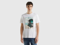 Benetton, T-shirt Con Stampa In Cotone Bio, Bianco, Uomo product