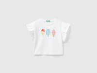 Benetton, T-shirt Con Stampa Gelati E Glitter, Bianco, Bambini product