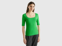 Benetton, T-shirt Aderente In Cotone Stretch, Verde, Donna product