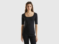 Benetton, T-shirt Aderente In Cotone Stretch, Nero, Donna product